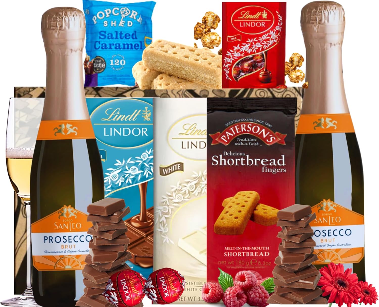 Prosecco Gift Hamper with Lindt Chocolates and Popcorn Shed Salted Caramel