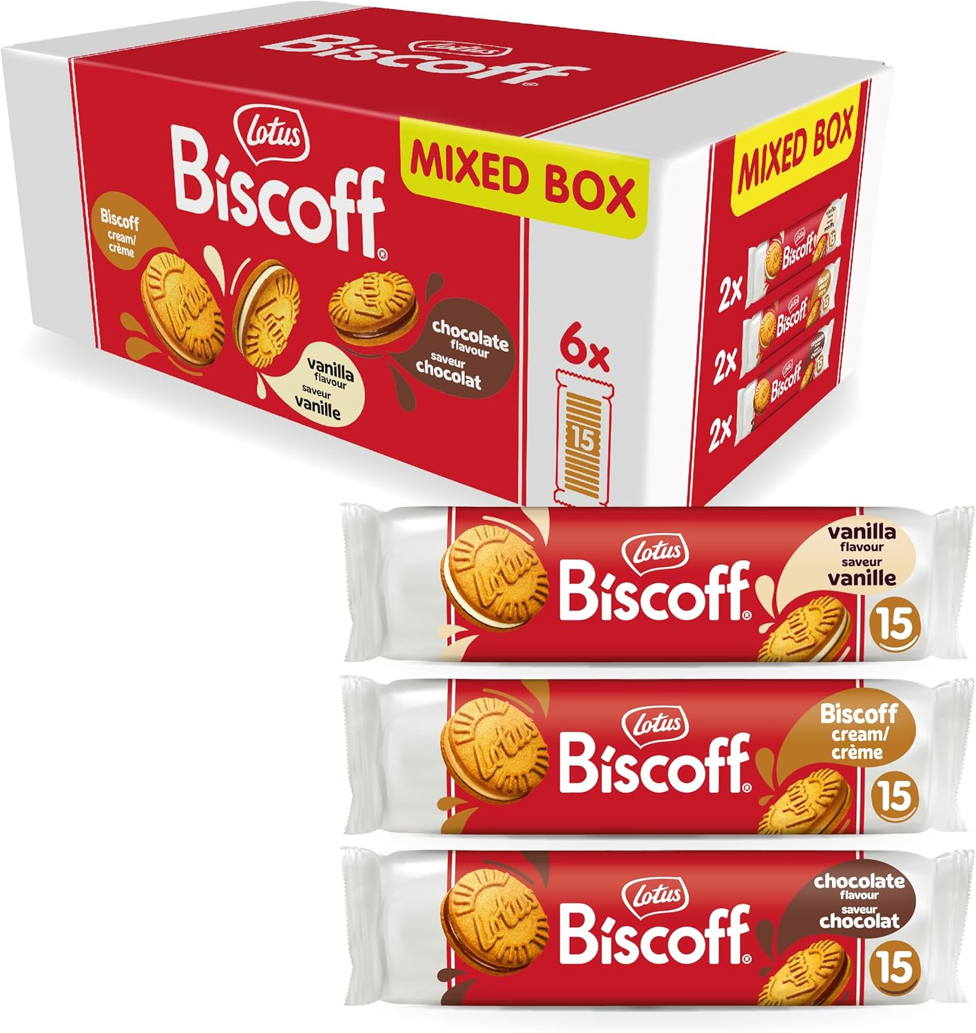 Biscoff - Sandwich Biscuits Variety Pack - 3 Flavours - 2 Packs per flavour - 15 Sandwich cookies per pack - Ingredients from natural origin - No colours - 6x150g - 0,9kg