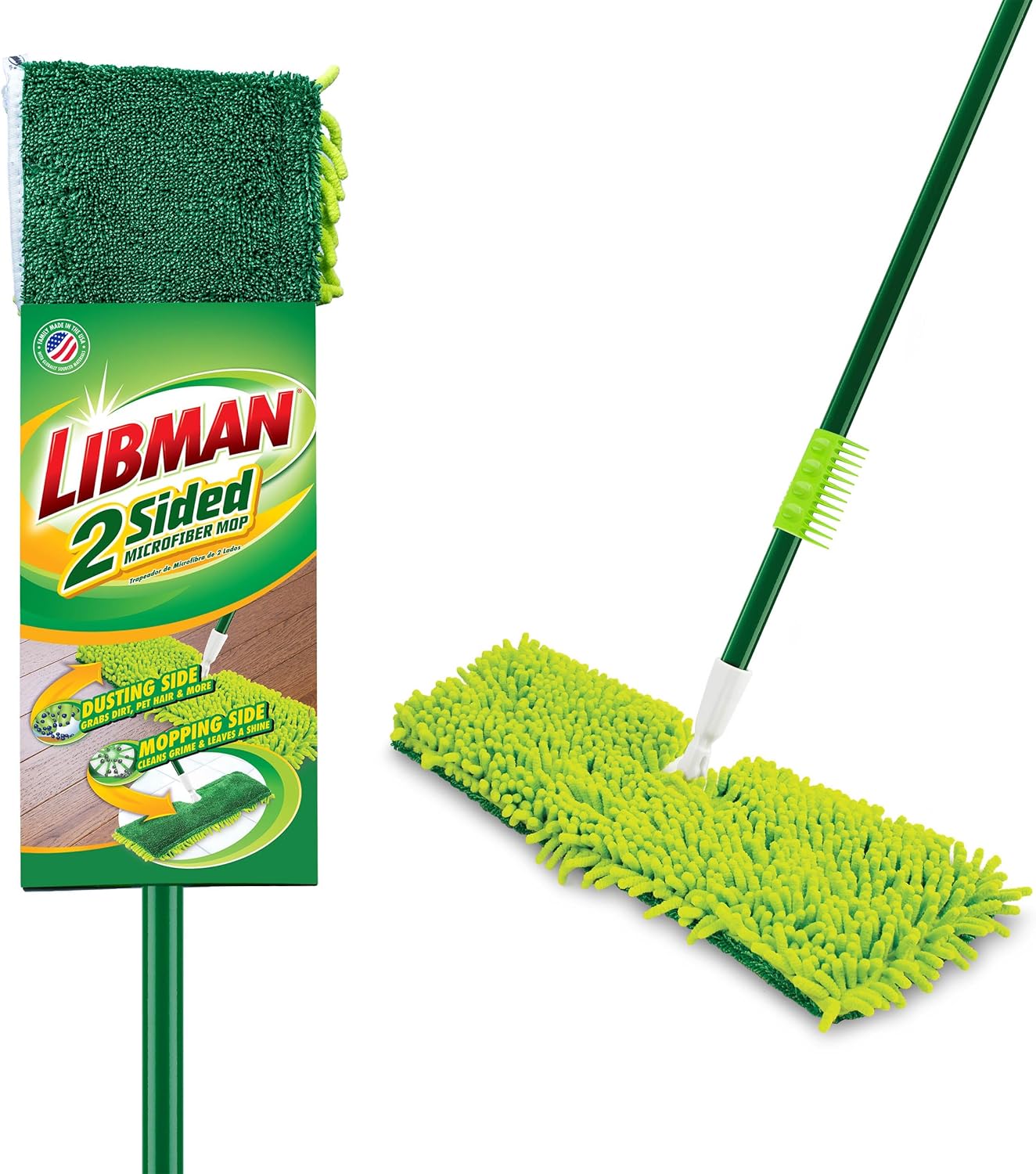 Libman 18" 2-Sided Microfiber Dust Mop | Hardwood Floor Mop | Hard Surface Floor Duster | Microfiber Fingers | Flat Mop | 360 Degree Swivel Head | 49” Long Handle | Dust and Mop Set