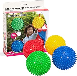Edushape Sensory Balls for Baby - 4” Solid Color Baby Balls That Help Enhance Gross Motor Skills for Kids Aged 6 Months and Up - Pack of 4 Vibrant Colorful and Unique Textured Balls for Baby