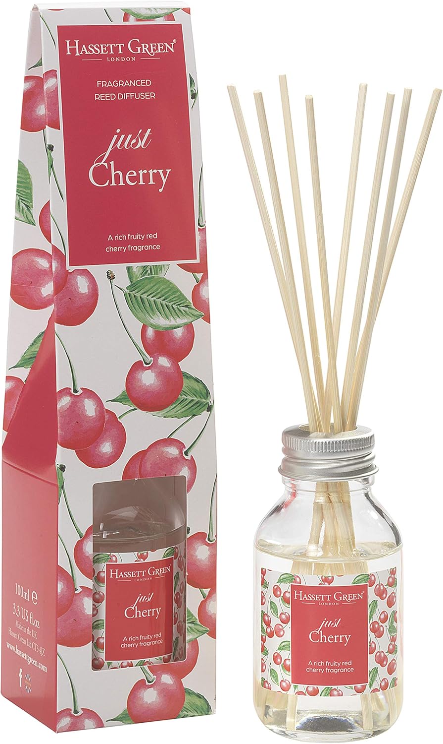 Just Cherry Fragrance Oil Reed Diffuser 100ml - Long Lasting Home Indoor Fragrance - with 8 Rattan Reeds