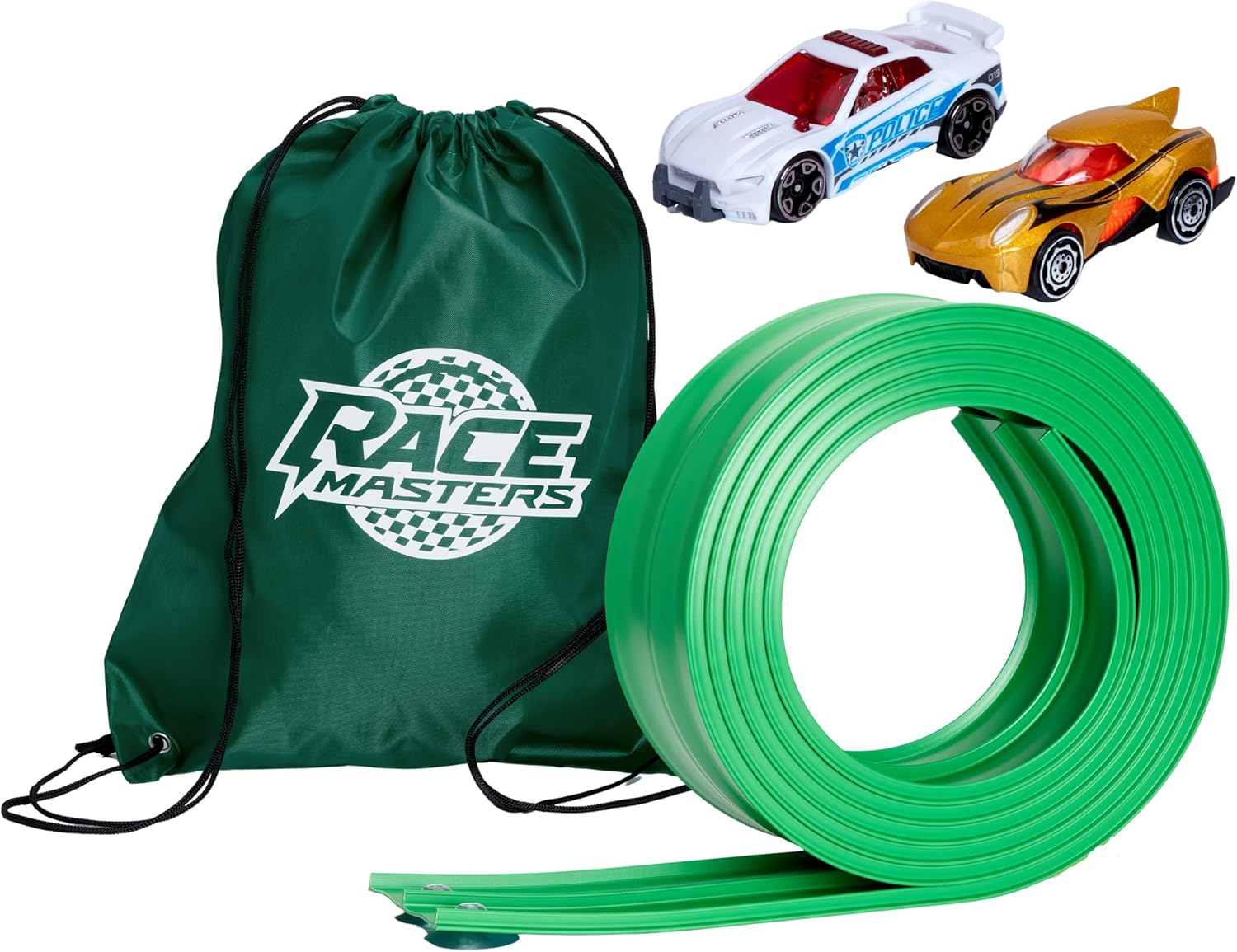 Car track, Made in UK, 4M Flexible Toy Car Race Track, Diecast Cars and Monster Trucks, Flexible for Loops, Jumps, Ramps, Toy for Family, Children, Boys, Girls, Includes Storage Bag and 2 Diecast Cars