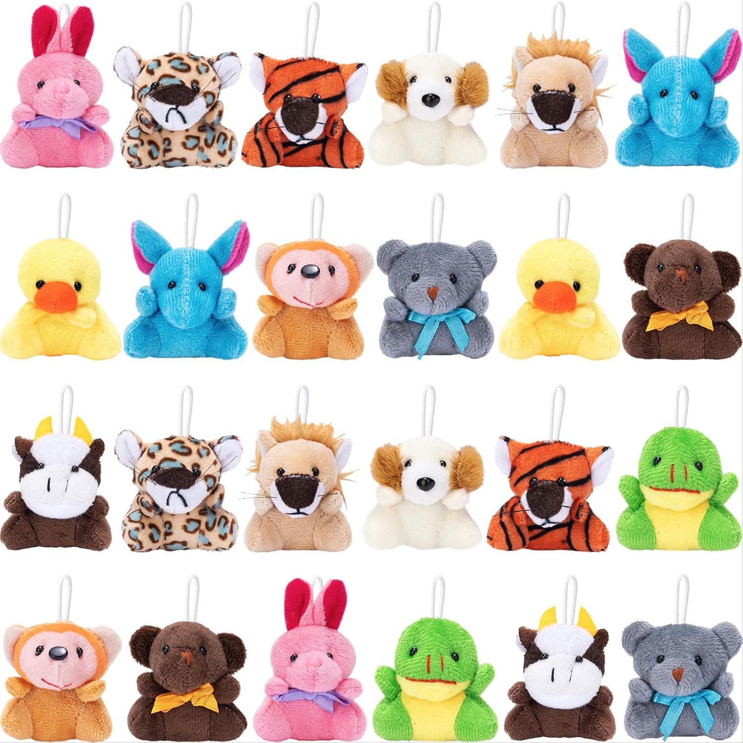 Easter Basket Stuffers for Kids, 24 Pack Mini Animal Plush Toy Bulk Small Stuffed Animals Keychain Easter Party Favors Supplies for Girls Boys Teens, Easter Treat Bags School Class Prizes Party Favors