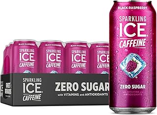 Sparkling Ice Caffeine Black Raspberry Sparkling Water with Caffeine, Zero Sugar, with Antioxidants and Vitamins,16 fl oz Cans (Pack Of 12)