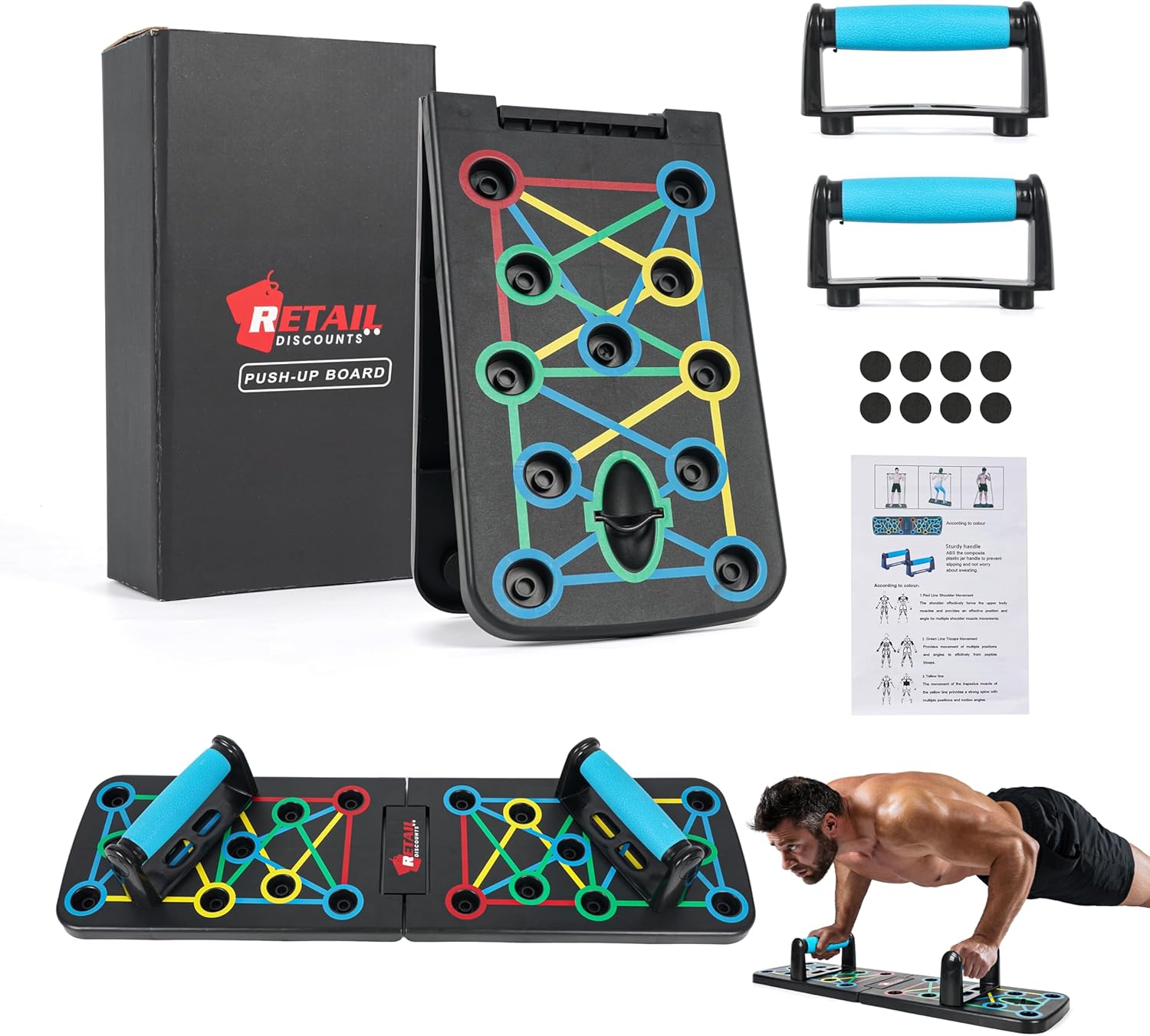 Retail Discounts Portable Push Up Board - 24-in-1 Foldable Press Up Bars System, Professional Gym Equipment for Men, Strength Training & Calisthenics Equipment for Home Workout