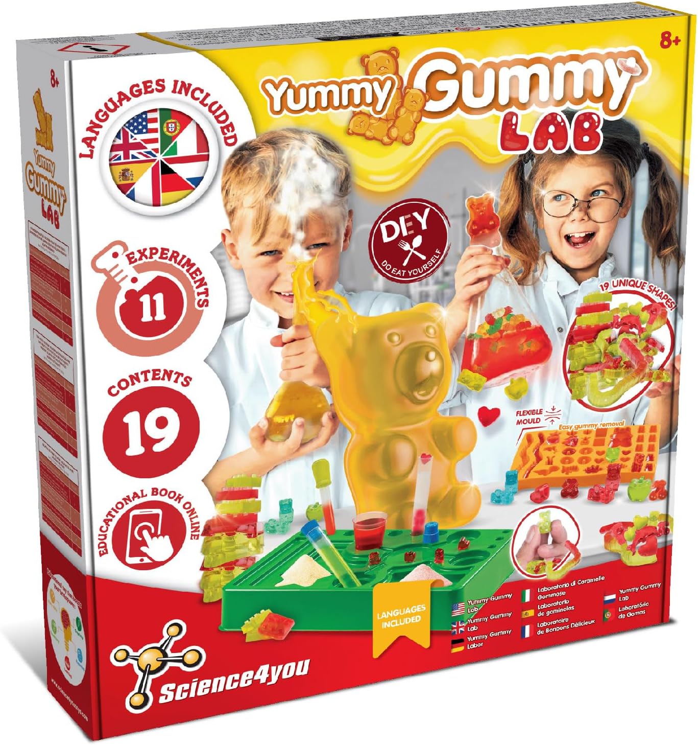 Science4you Gummy Sweets Lab for Kids – Candy Making Kit to Make your own Sweets for Kids & Gummies in 19 different shapes including Giant Bear Gummies - Jelly Gift Box for Boys & Girls Age 7 8 9 10+