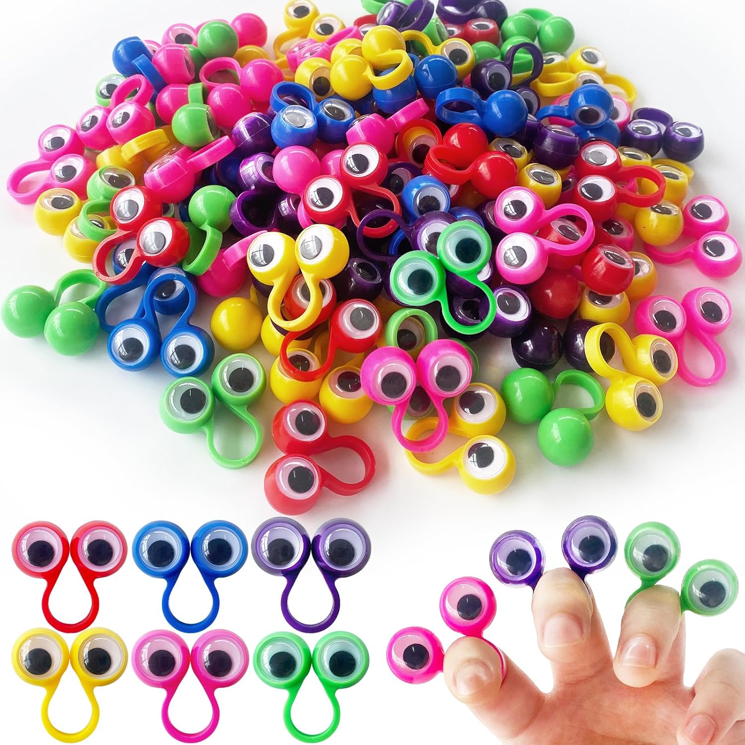 100PCS Eye Finger Puppets,Wiggly Eyeball Finger Puppet Eye On Rings,Eyes Monster Finger Googly Eye Rings for Kids Party Favors,Classroom Rewards,Christmas,Birthday Gift,6 Colors
