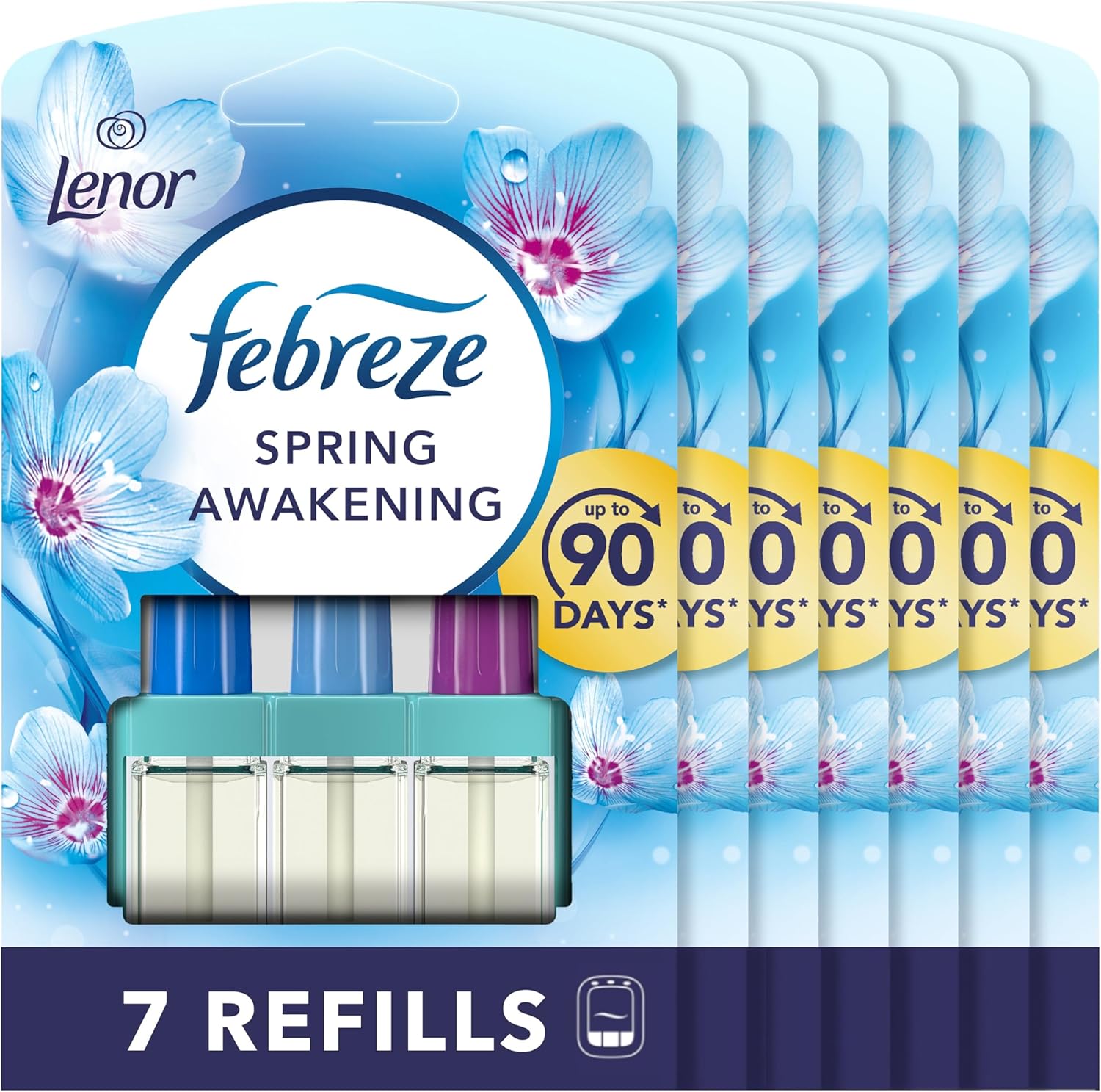 Febreze 3Volution Plug In Air Freshener Refill, Lenor Spring Awakening, 7 Refills (20ML X 7), Odour Fighter & Bathroom Air Freshener, Febreze Plug In Refill 3volution