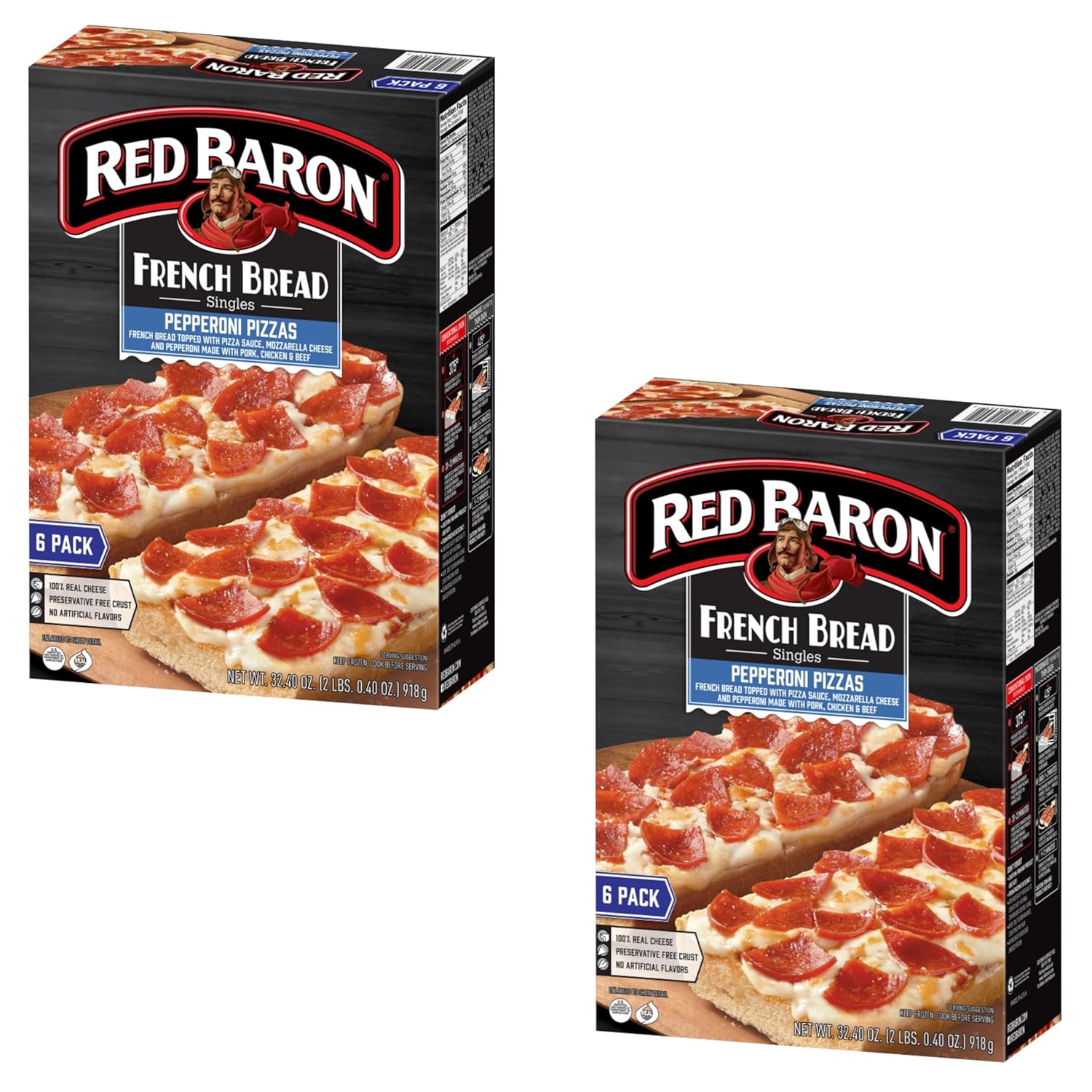 French Bread Pepperoni Pizzas - Topped with Pizza Sauce - Made with Pork, Chicken and Beef - Preservative Free Crust - 2 Pack (6ct, 32.4 oz Each) - Ready Set Gourmet Donate a Meal Program