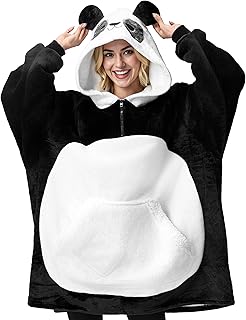 Giggling Getup Panda Wearable Blanket Hoodie - Oversized Soft Sherpa Fleece Hooded Blanket - Warm Cozy Plush Flannel Blanket Sweatshirt Gifts - with Giant Pocket and Sleeves for Adults Women Men