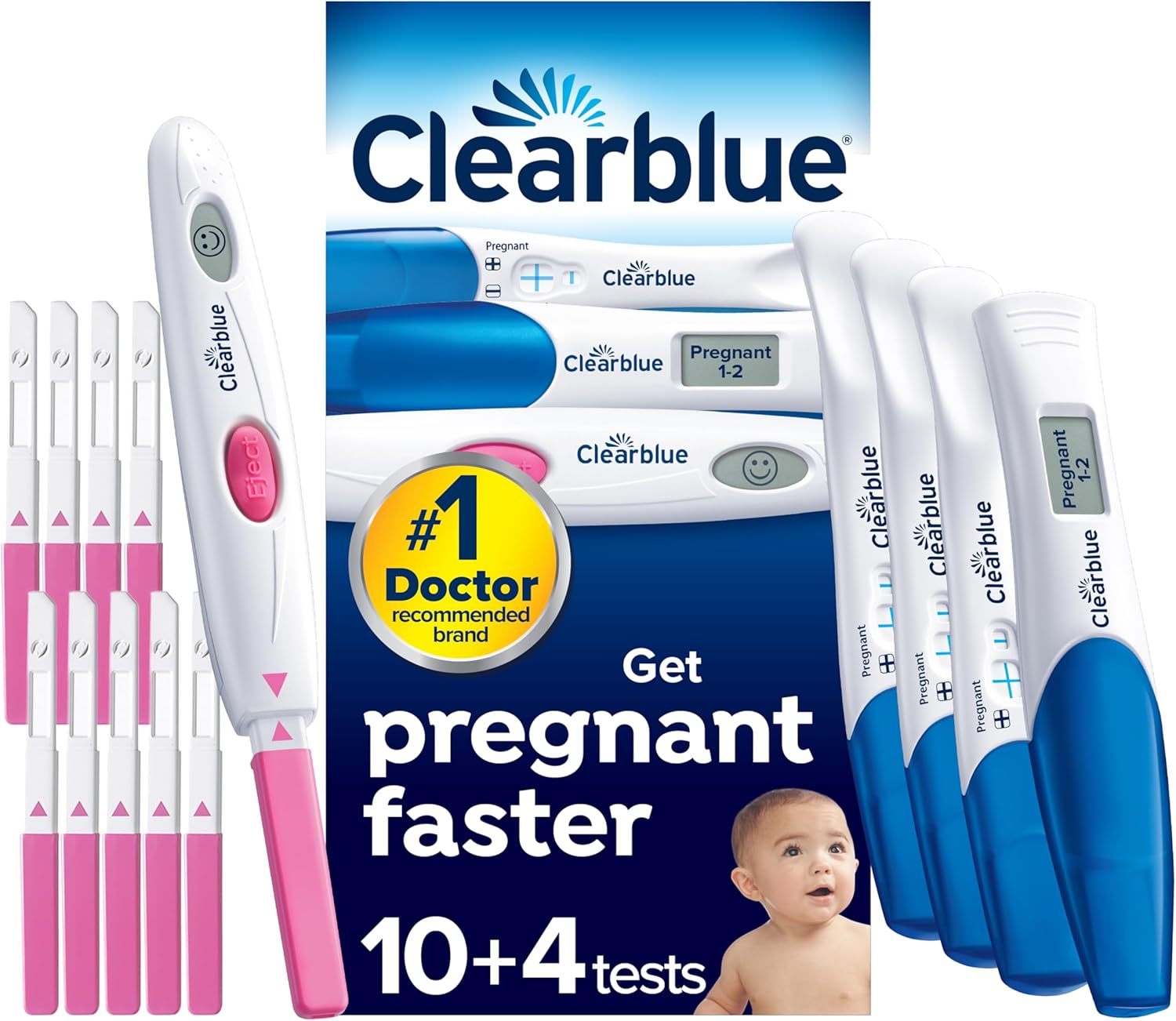 Clearblue Digital Ovulation Test and 4X-Check & Date Pregnancy Test Combo Pack - Trying for A Baby Kit, Proven to Help You Get Pregnant, 10 Digital Ovulation Tests and 4 Pregnancy Tests