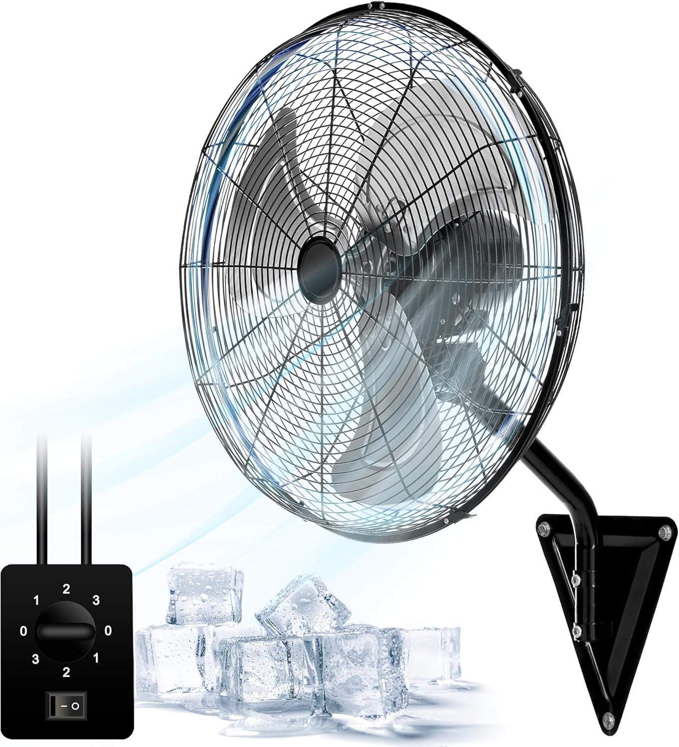 20” Wall Mount Fan 7000 CFM High Velocity Wall Industrial Fan 120° Oscillating Fans 3-Speed for Household, Commercial Use - ETL Listed, Black
