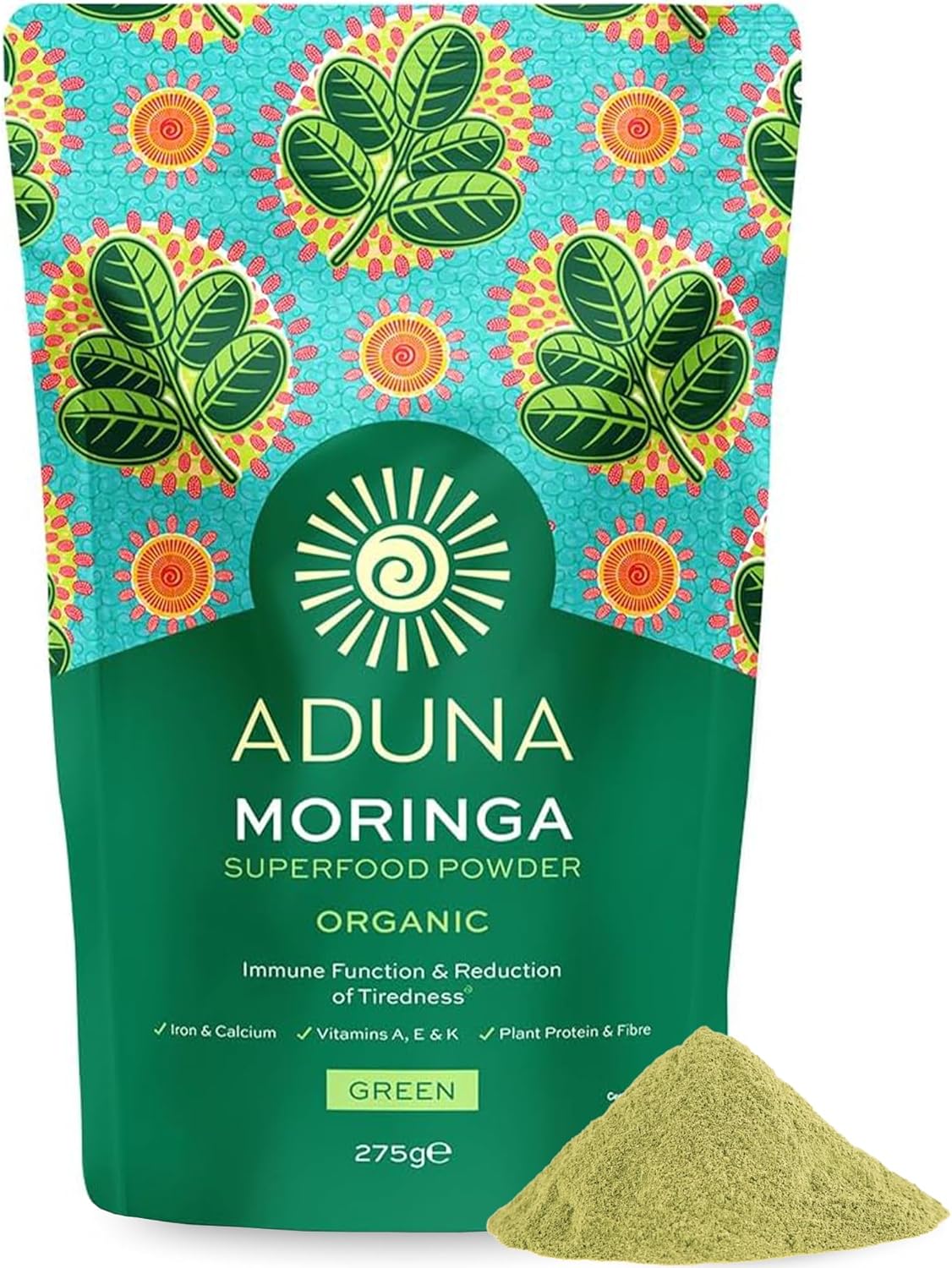 Aduna Organic Moringa Powder | 100% Pure Moringa Leaf | Super Greens Powder for Energy, Immunity & Vitality | Natural Gluten-Free Superfood for Smoothies, Juices & More | 275g Resealable Pack