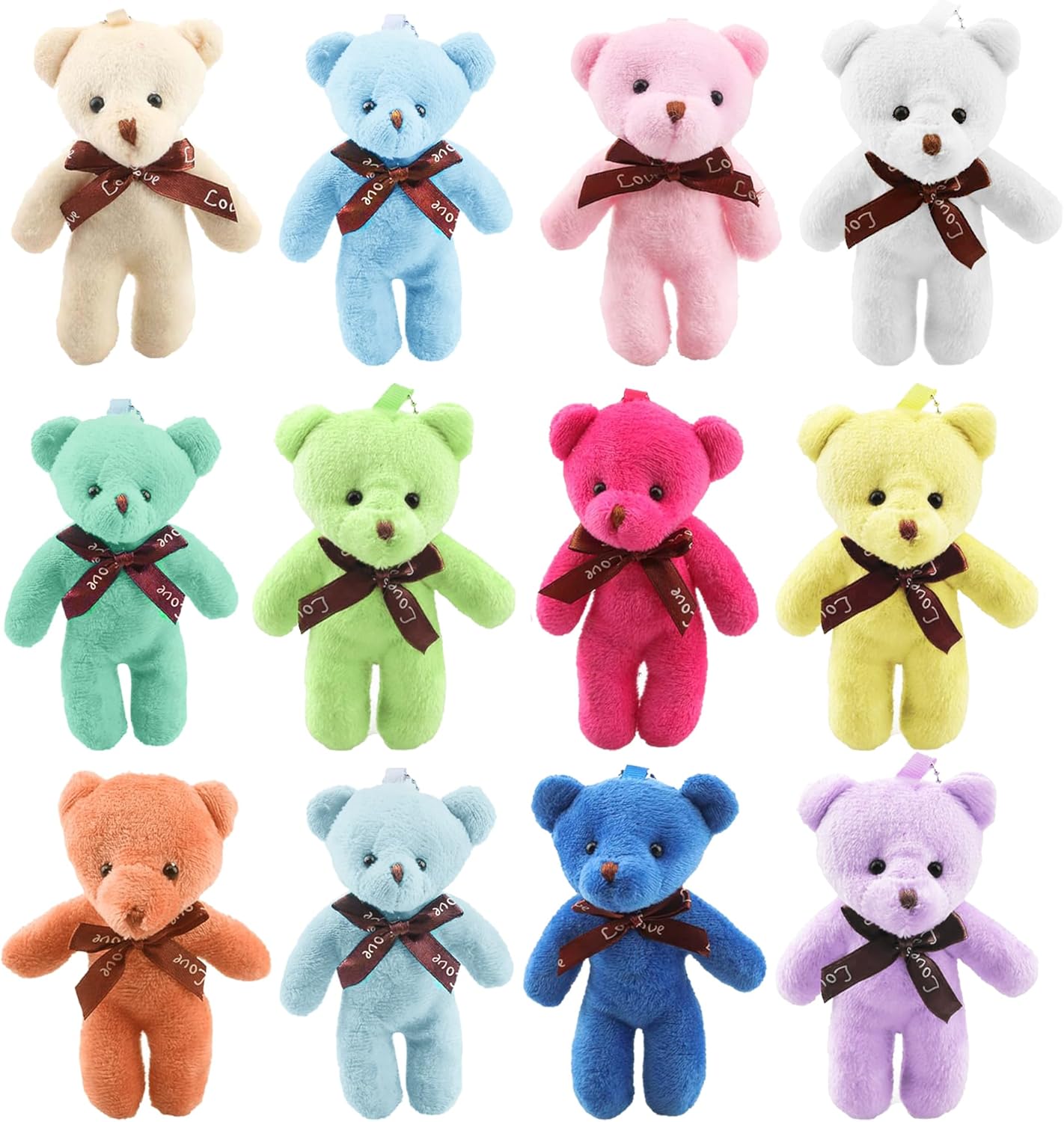 Rcanedny 12 Pcs 12cm Mini Teddy Bear Toys Soft Small Plush Bear Stuffed Animal Toys for DIY Keychain Birthday Wedding Valentine Christmas Party Favors