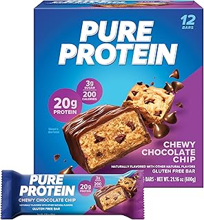 Pure Protein Bars, High Protein, Nutritious Snacks to Support Energy, Low Sugar, Gluten Free, Chewy Chocolate Chip, 1.76oz (Pack of 12), Packaging may vary