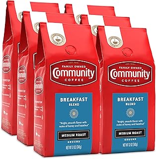 Community Coffee Breakfast Blend 72 Ounces, Medium Roast Ground Coffee, 12 Ounce Bag (Pack of 6)