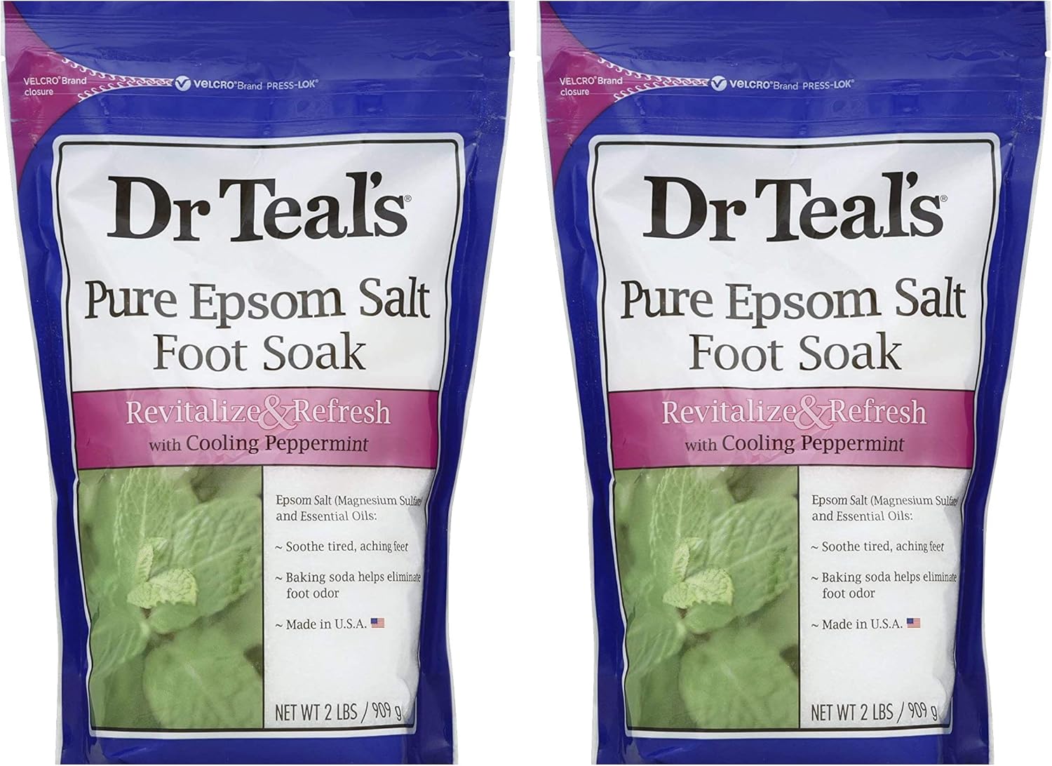 Dr. Teal's Pure Epsom Salt Foot Soak Solution Gift Set (2 Pack, 2lbs ea.) - Revitalize & Refresh with Cooling Peppermint - Essential Oils & Baking Soda Ease Aches & Pains and Eliminate & Prevent Odor