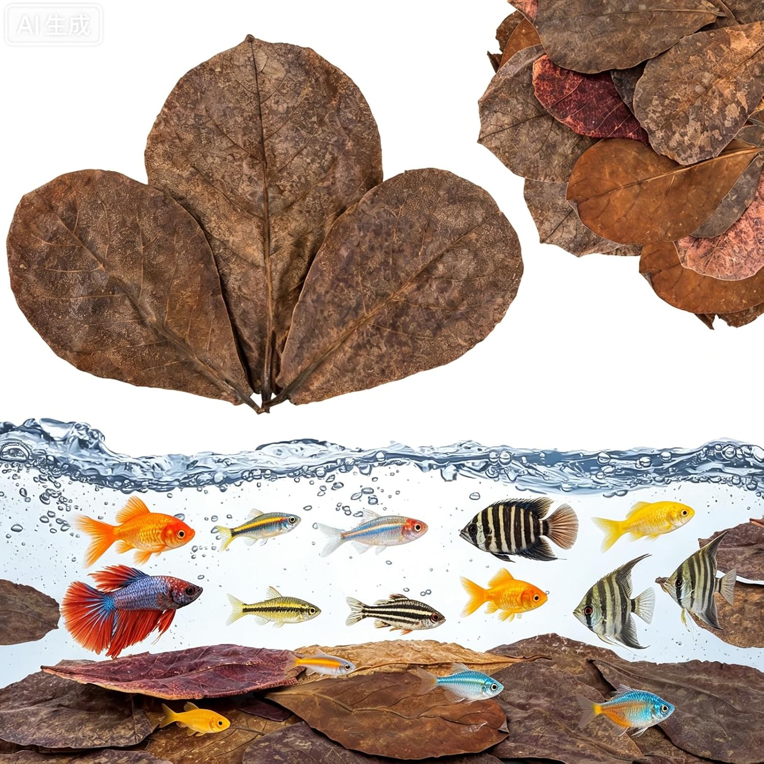 LeonBach 100 Pcs Indian Almond Leaves for Aquariums, 5-8 Inches