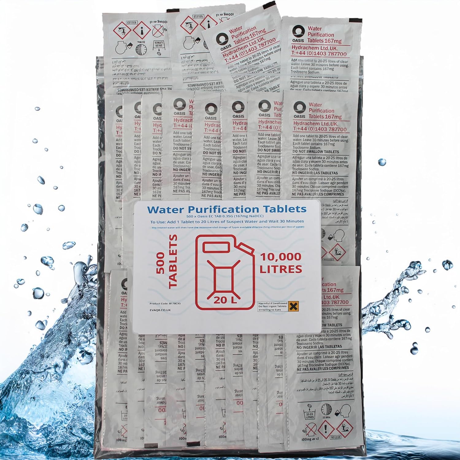Oasis 167mg Emergency Water Purification Tablets 500 Tablets - Treats 10,000 Litres