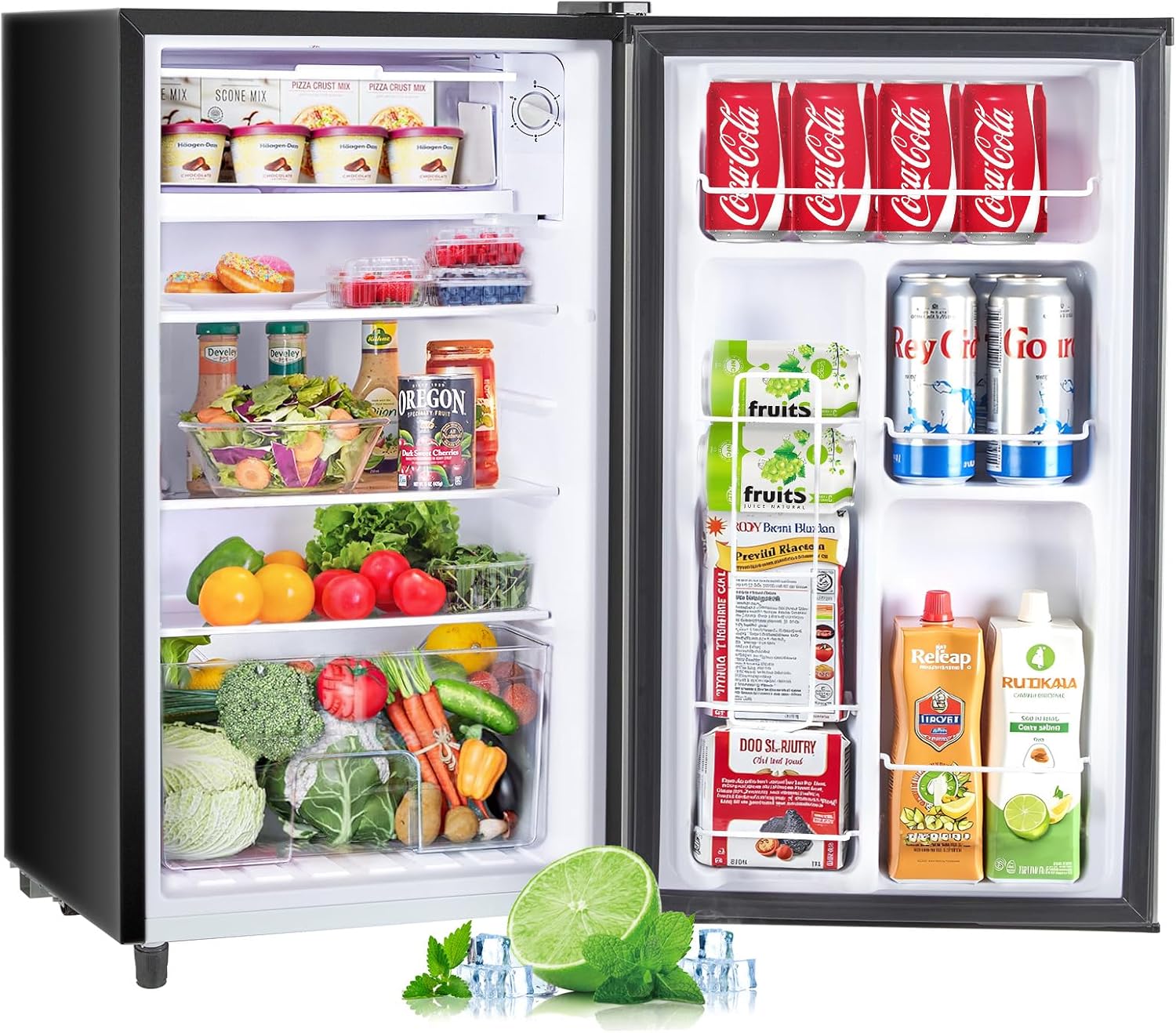 Upgraded Mini Fridge for Bedroom 3.2 Cu.Ft Small Refrigerator with Freezer for Dorm Office, Compact Single Door Adjustable Thermostat Low Noise, 17.5" D x 17.7" W x 31.5" H, Silver
