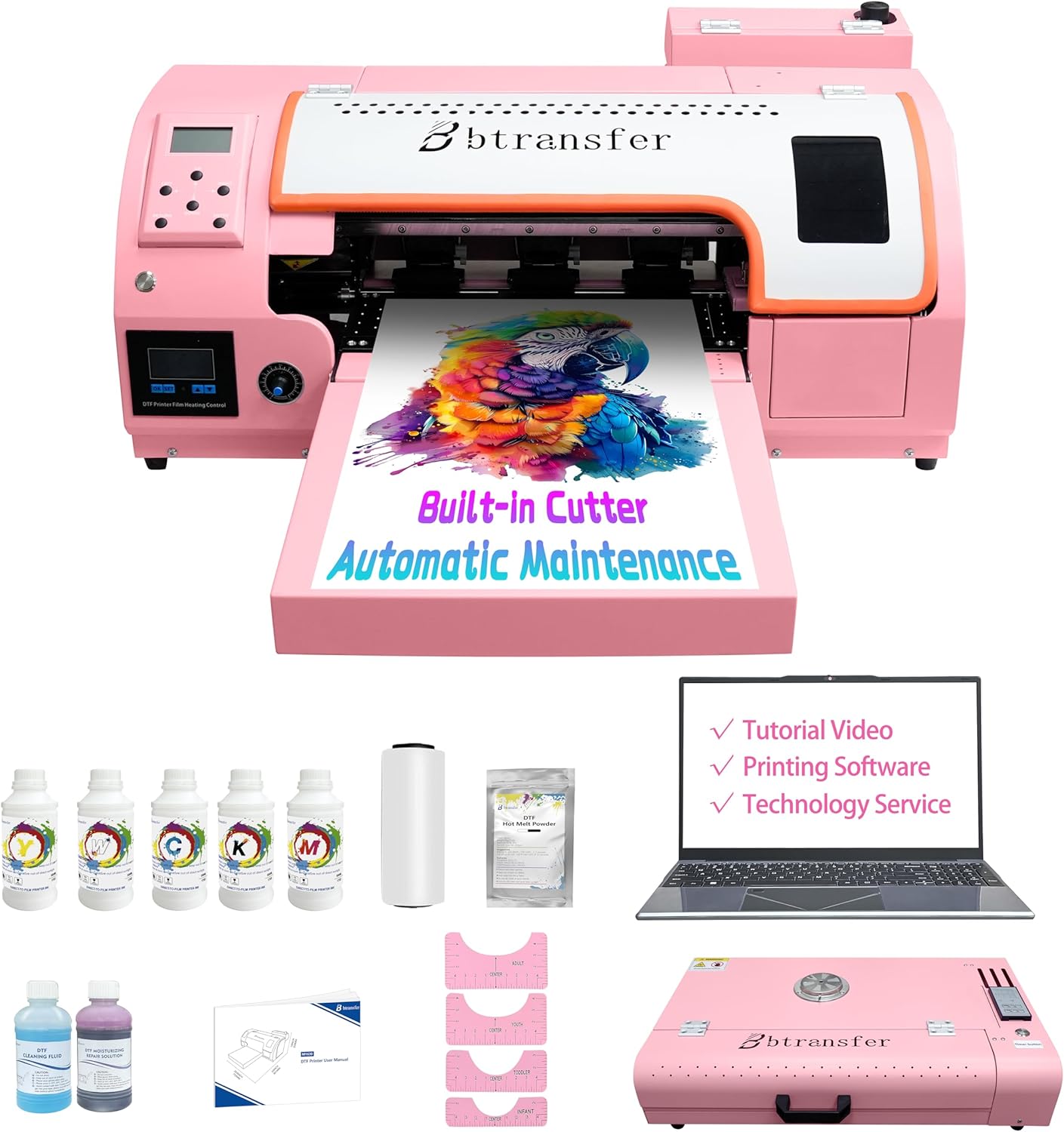M1630 Pro Automatic Maintenance& Cutter A3 DTF Printer Bundle for T-Shirt Direct to Film Printing,White Ink Circulation Heat Transfer Home Use Machine for Fabric,Clothing(Printer,Oven,Laptop,Supplies)