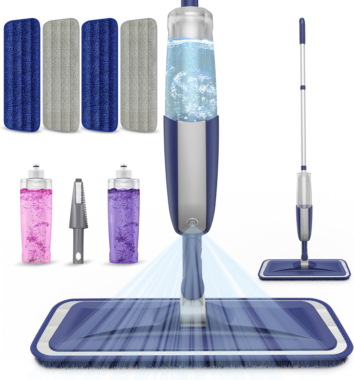 Microfibre Spray Mops for Floor Cleaning - MEXERRIS Wood Floor Mop with Spray 4x Reusable Washable Pads Dust Wet Dry Mops with 2x Bottles, Flat Mop for Wood Hardwood Laminate Tiles