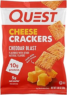 Quest Nutrition Cheese Crackers, Cheddar Blast, 10g Protein, 5g Net Carbs, 1g Sugar, Made with Real Cheese, 12 Packs (1.06 oz bags)