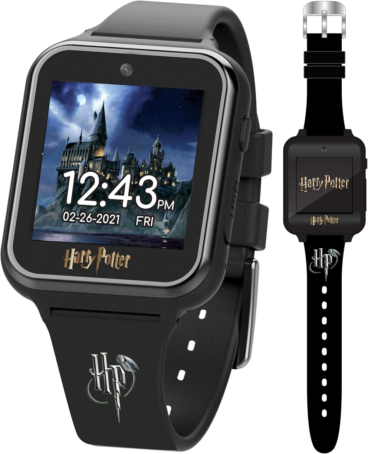 Accutime HP4096 Harry Potter Children's Smartwatch with Selfie Camera, Photo & Video, Stopwatch, 6 Games, 3 Backgrounds, 10 Dials, Voice Recorder, Fitness Tracker Watch, Alarm Clock, Black