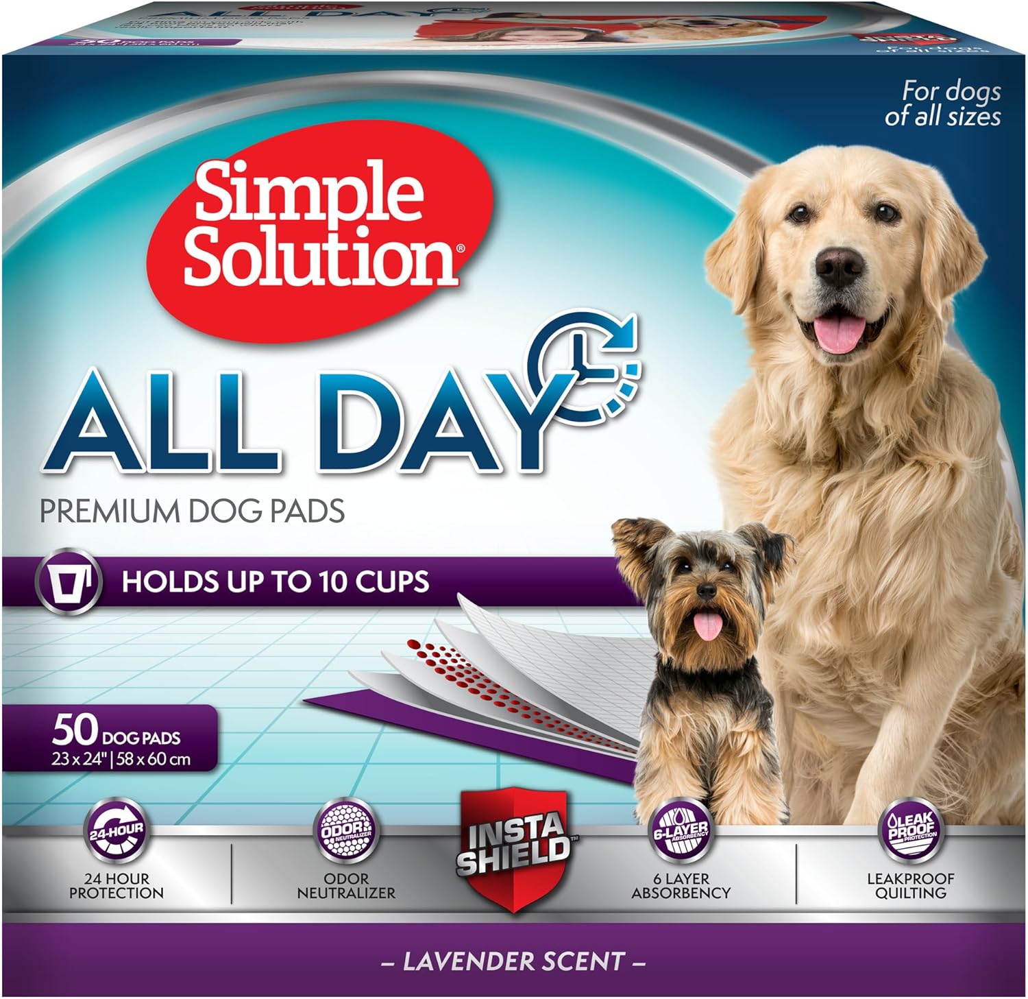 Simple Solution 6-Layer All Day Premium Dog Pads - Lavender Scent pack of 50