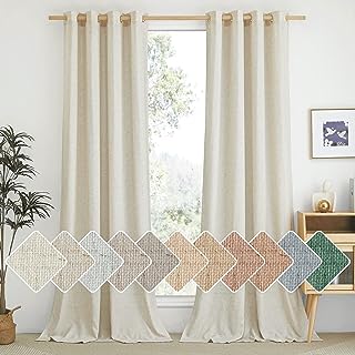 NICETOWN Natural Linen Curtains 84 inch Long 2 Panels Set, Grommet Top Thick Linen Burlap Semi Sheer Vertical Drapes Privacy Assured with Light Filtering for Bedroom/Living Room, W55 x L84