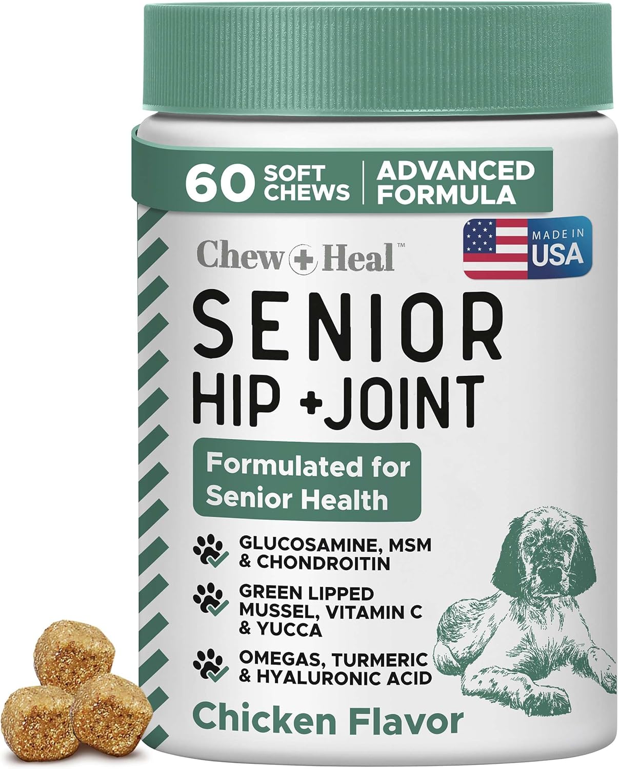 Glucosamine for Dogs Hip and Joint Supplement - 60 Senior Dogs Mobility Soft Chews - Made with Glucosamine, MSM, Chondroitin, Green Lipped Mussels and More - Made in The USA