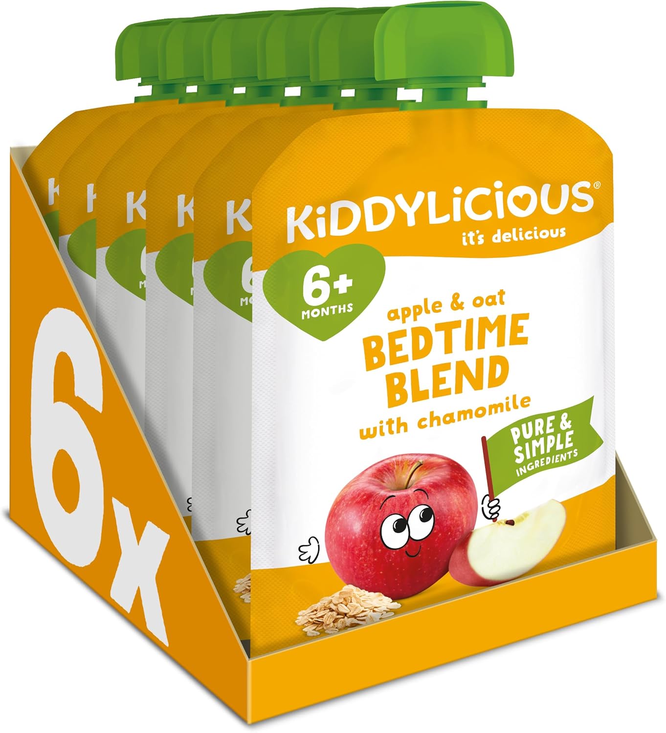 Kiddylicious Bedtime Blend Apple, Oat & Chamomile Pouches - Delicious Pouches for Babies - Suitable for 6+ Months - 100g x 6 Packs