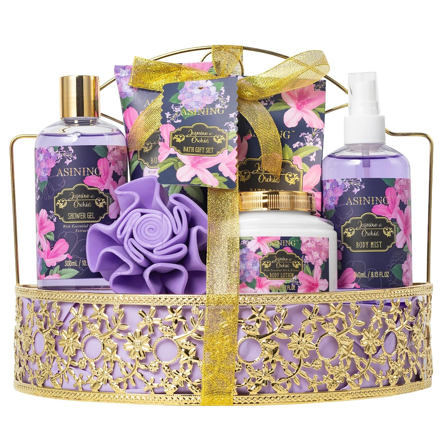 Beauty Kits for Women, Home Spa Baskets Bath Gifts, Bath Spa Kit for Women with Scents Lotion, Luxury Orchid & Jasmine Scent Gift Basket for adults Beauty & Personal Care Set Body Gift Set