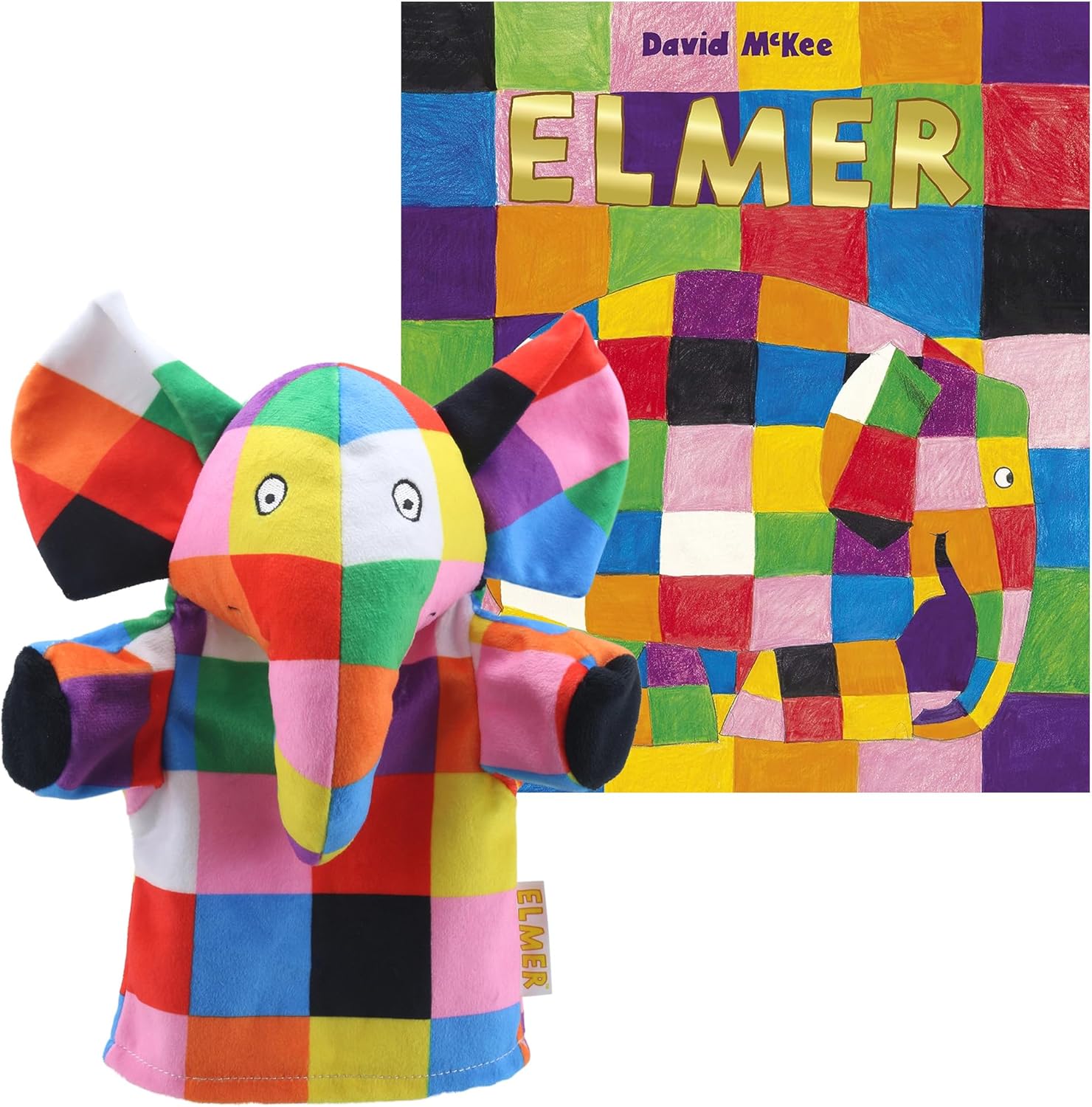 Elmer My First Puppet Set with Book by David McKee, Interactive Storytelling & Creative Play for Young Children, Elmer the Elephant Puppet Set for Imaginative Storytime & Bedtime