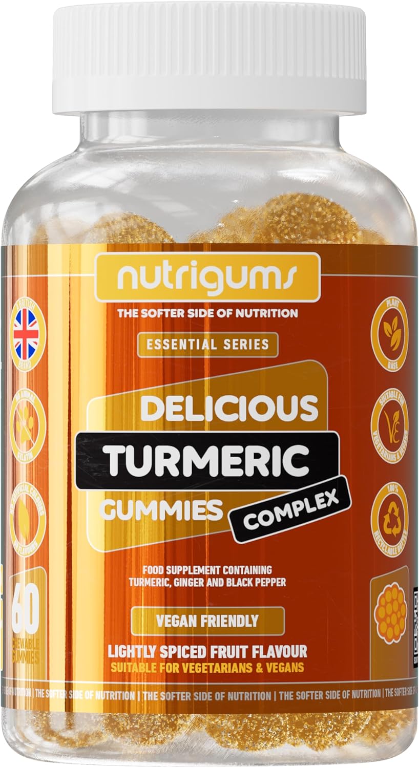 Turmeric, Ginger & Black Pepper Complex Gummy | Light Spiced Fruit Flavour | 60 Vegan Gummies | Joint Support, Digestive Health & Anti-Inflammation by NUTRIGUMS®
