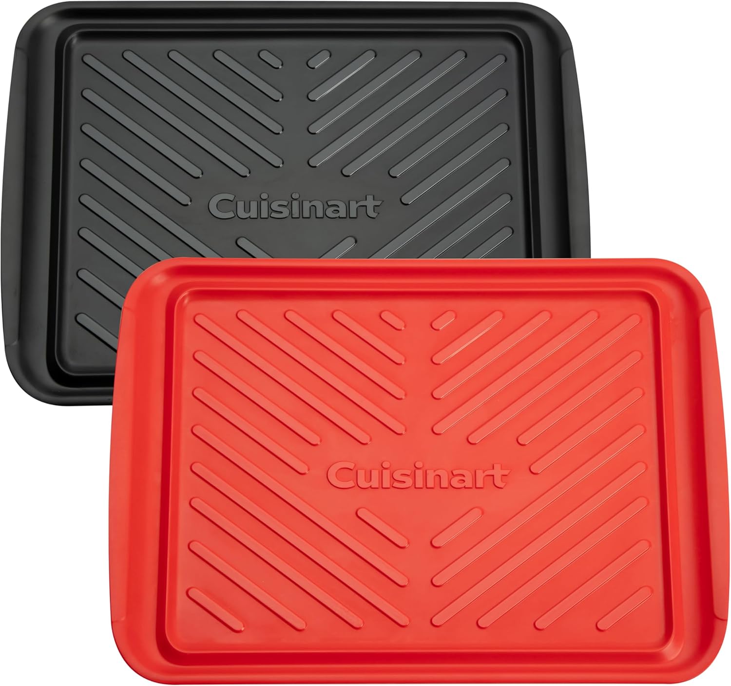 Cuisinart Grilling Prep & Serve Trays, 17x10.5 inch BBQ Trays Safe for Food Handling, 2 Dishwasher Safe Nesting Trays Black & Red, Perfect Grilling Tray for Cooked & Raw Meat, Fits 6 Burgers
