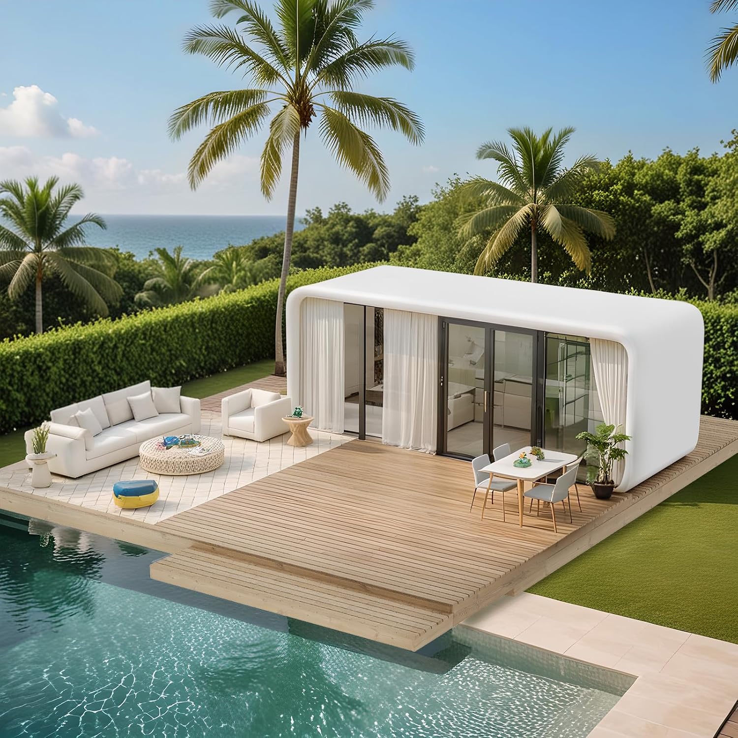 19FT Modern Prefab Steel-Framed Tiny House to Live in - Built for 16-Storm Winds & Earthquakes Proof，Customizable Mobile Cabin with Full Kitchen & Bath - Backyard Office, Guest House, ADU