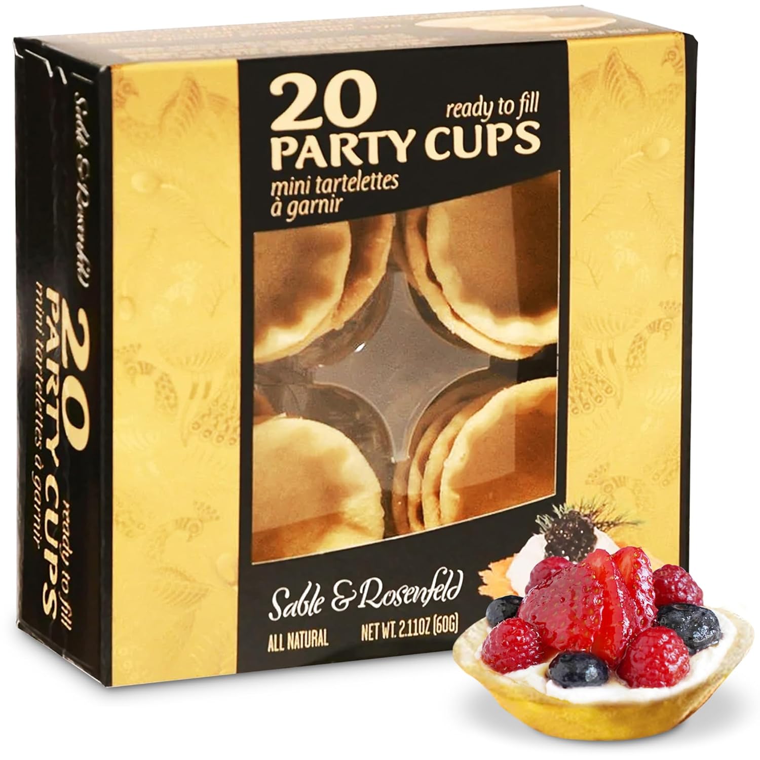 Party Cups - 20 Mini Tart Shells for Filling with Sweet or Savory Toppings for Appetizers, Hors d’Oeuvres, Mini Quiche, Mini Pie Crusts, Mini Pastry Shells - Sable & Rosenfeld - 2.10 Oz (Pack 1)