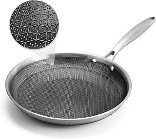 Aufranc™ Hybrid Nonstick 11 Inch Stainless Steel Frying Pan, Induction Fry Pan with Honeycomb Carving, Non-stick Skillet Suitable for All Cooktops, Stay-Cool Handle, Non-Toxic, Dishwasher & Oven Safe