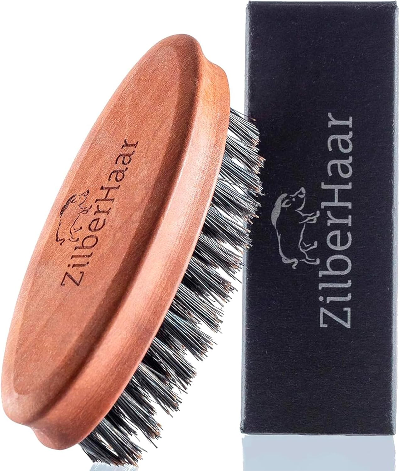 ZilberHaar - Pocket Mustache and Beard Brush - Stiff Boar Bristles and Pearwood - Perfect Beard Grooming Tool for Men - Relieves Beard Itch, Works with all Beard Balms and Beard Oils - Made in Germany