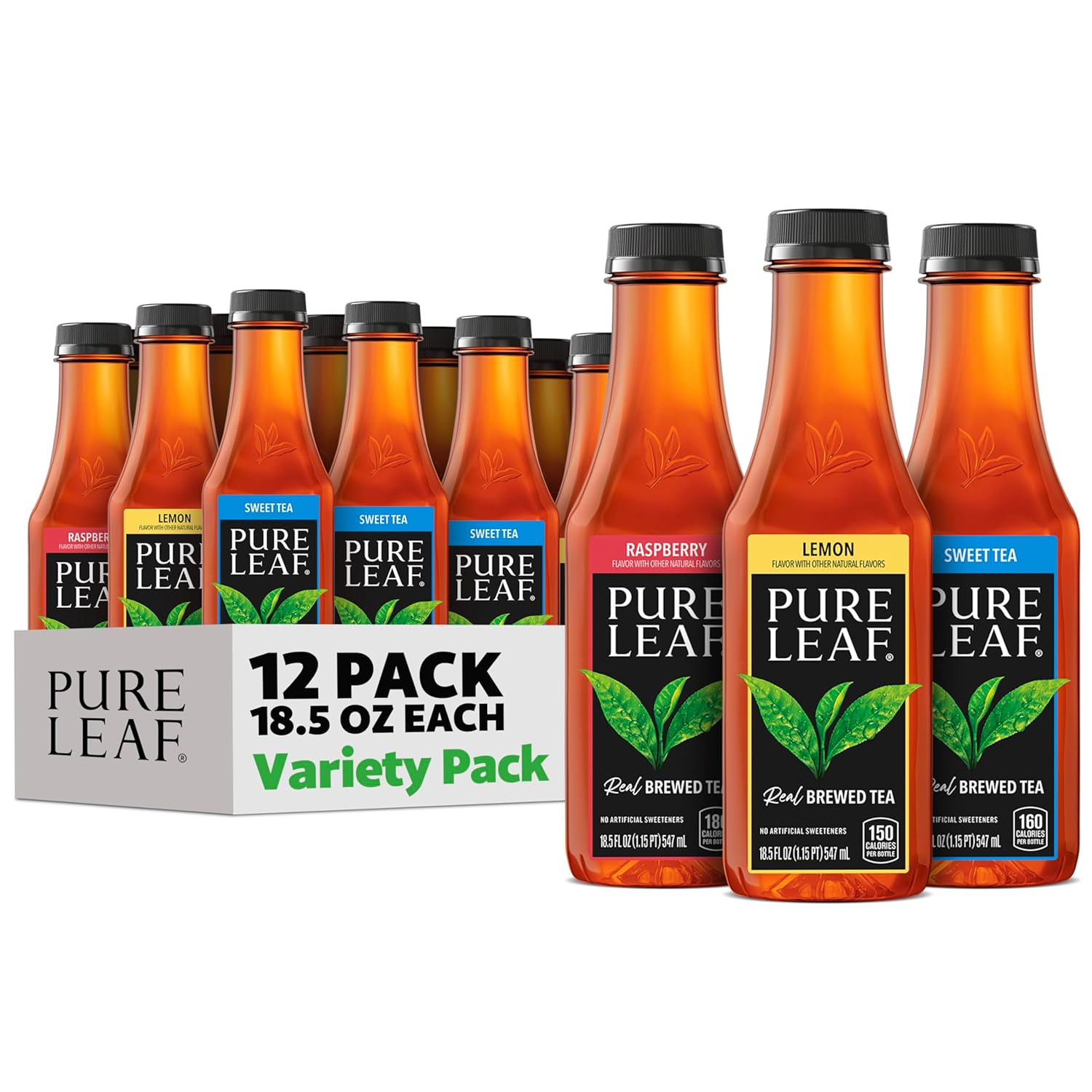 Pure Leaf Iced Tea, Sweetened 3 Flavor Variety Pack, 18.5 Fl Oz Bottles (Pack of 12)