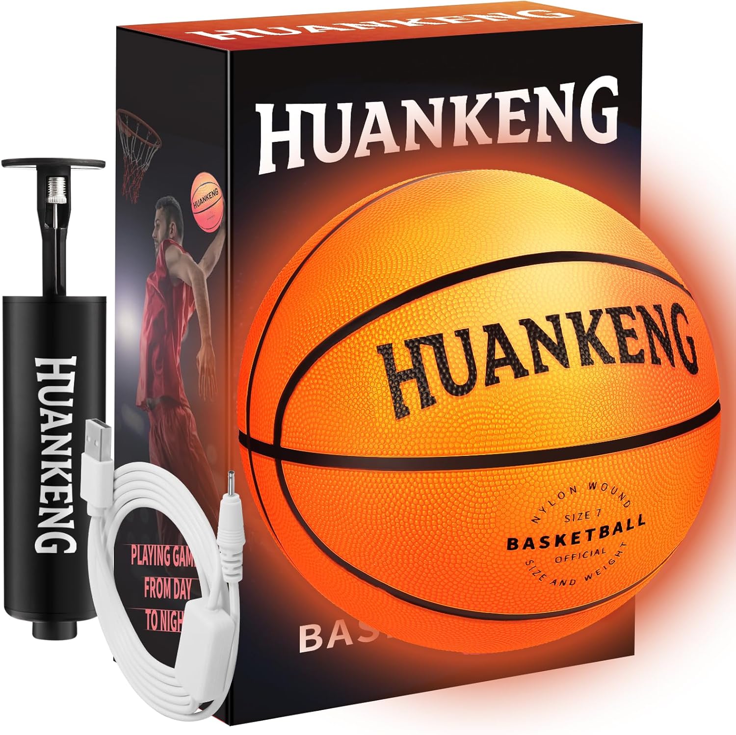 Glow in The Dark Basketball Birthday Gifts for 6 7 8 9 10 11 12 13 14 15 Year Old Boys, NO.7 Sports Outdoor Light Up Basketball Games Accessories Stuff for Teen Kids Boys Cool Toy Ages 6-15
