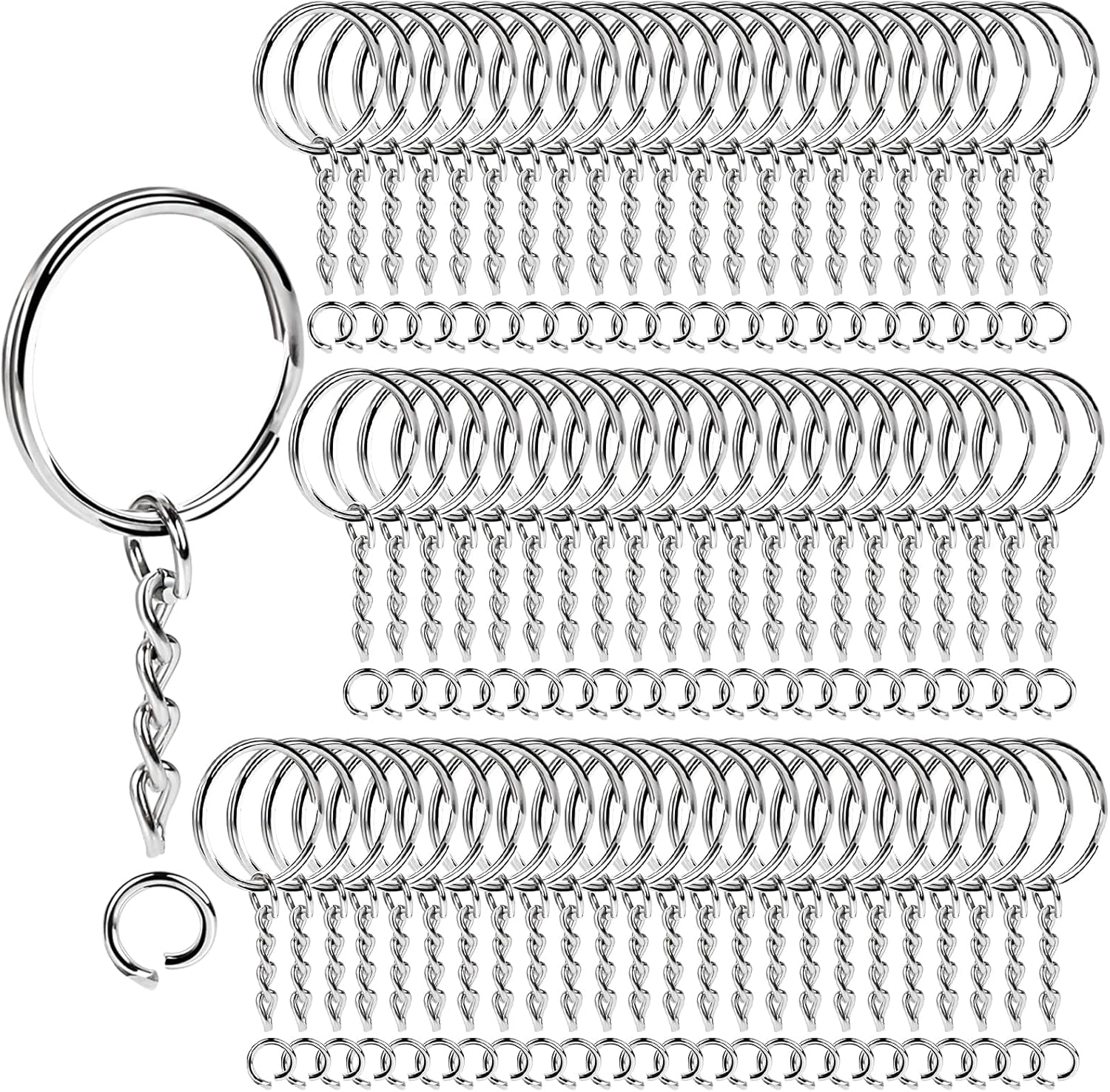 Teenitor Key Chain Rings Keychain Rings, 60pcs Key Ring Metal Keychain Split Key Rings Bulk, Keyring 25mm with 26mm Key Chains and 60pcs Open Jump Ring for Craft Key Ring