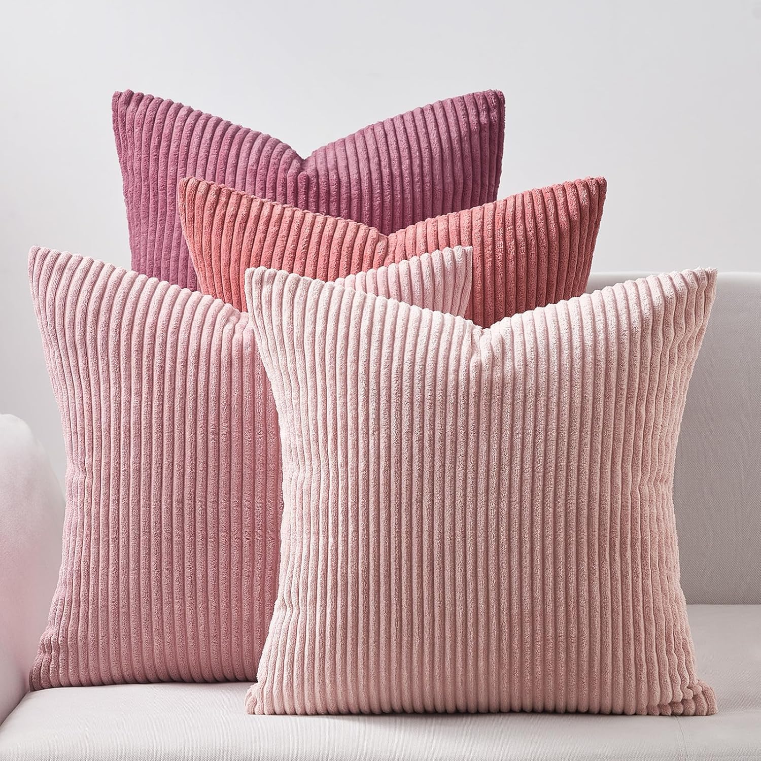Topfinel Cushion Covers 45 x 45 Set of 4 for Spring, Soft Corduroy Pillows Cases for Livingroom and Bedroom Home decor 18x18 Inch Pink