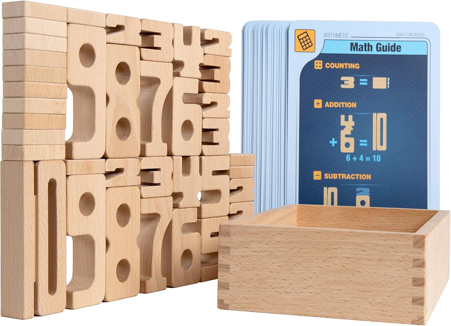 SumBlox Mini (Starter Set) - 38 Mini Math Building Blocks, STEM Solid Wood Educational Numbers. Includes Wooden Box, and 36 All-New Activity Cards.