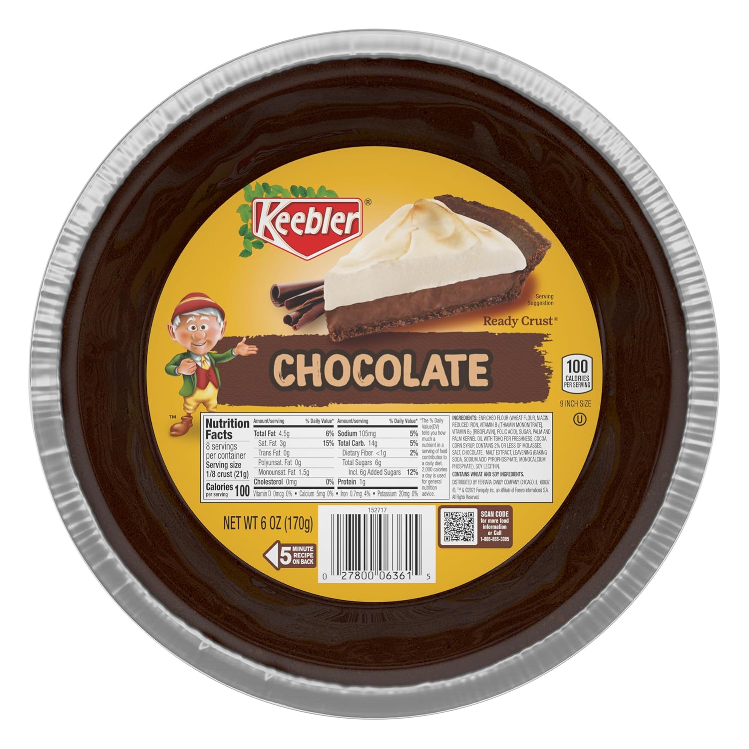Keebler Ready Crust 9-Inch Chocolate Pie Crusts, Premade Pie Crusts For Baking And No-Bake, 12 ct