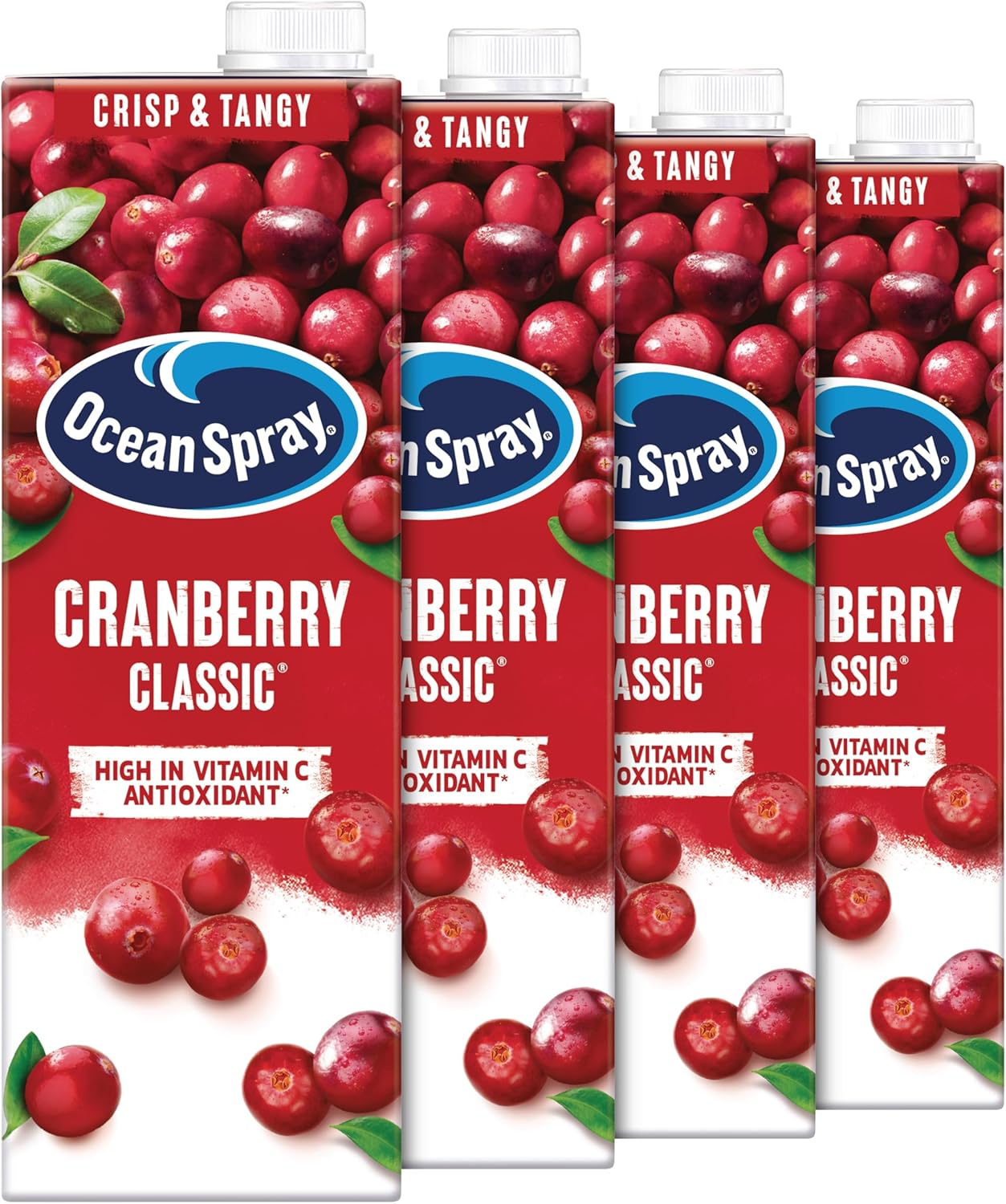 Ocean Spray Classic Cranberry Juice - 4 x 1L - Sugar & Natural Sweetener Fruit Juice - Rich in Vitamin C & High in Antioxidants - Made with Whole Cranberries