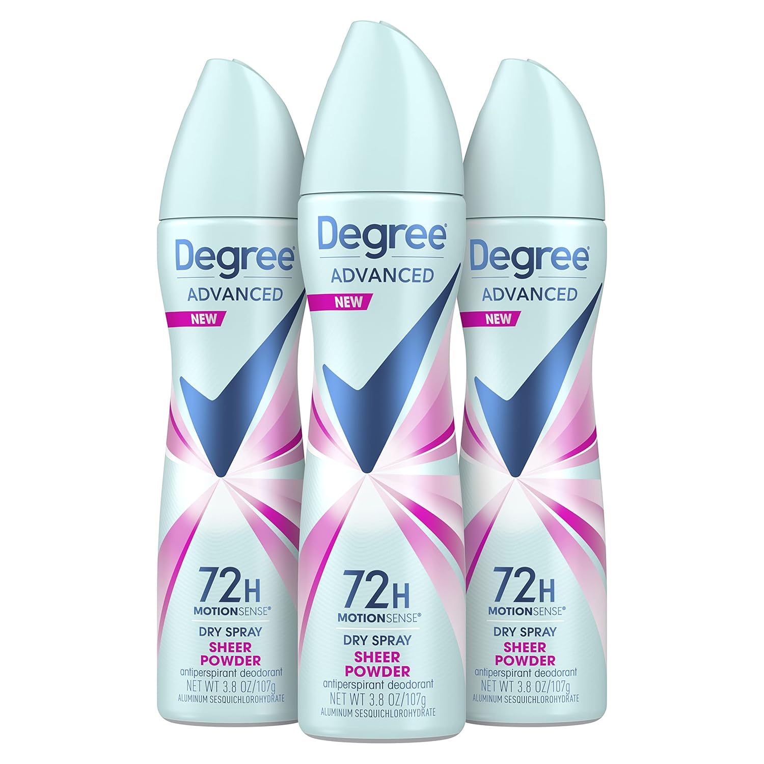 Degree Advanced Antiperspirant Deodorant Dry Spray 72-Hour Sweat and Odor Protection Sheer Powder Deodorant Spray For Women With MotionSense Technology 3.8 oz, Pack of 3