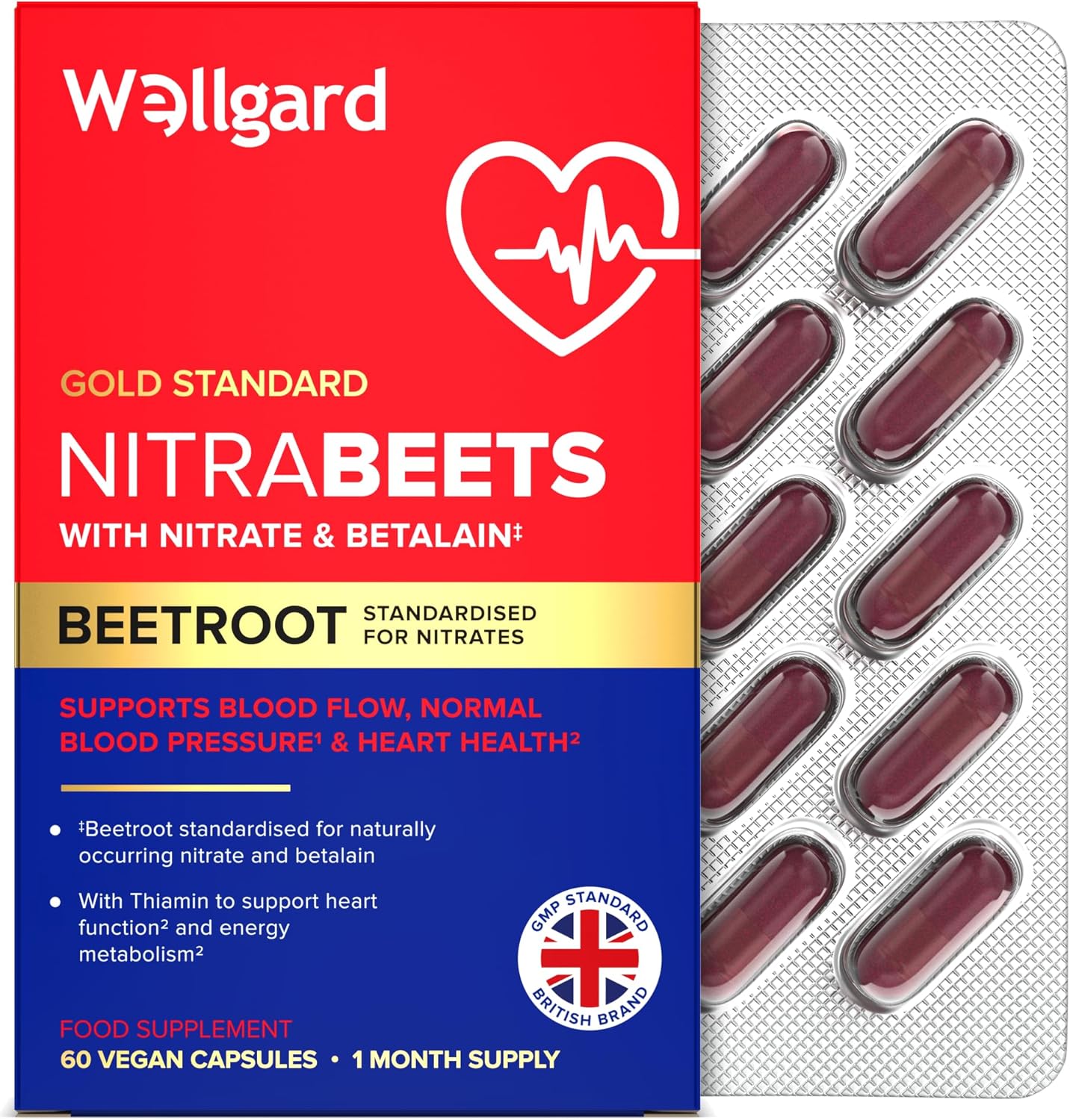 Wellgard Beetroot Capsules – Vegan High Strength Beetroot Supplement, Nitric Oxide, 60 Capsules