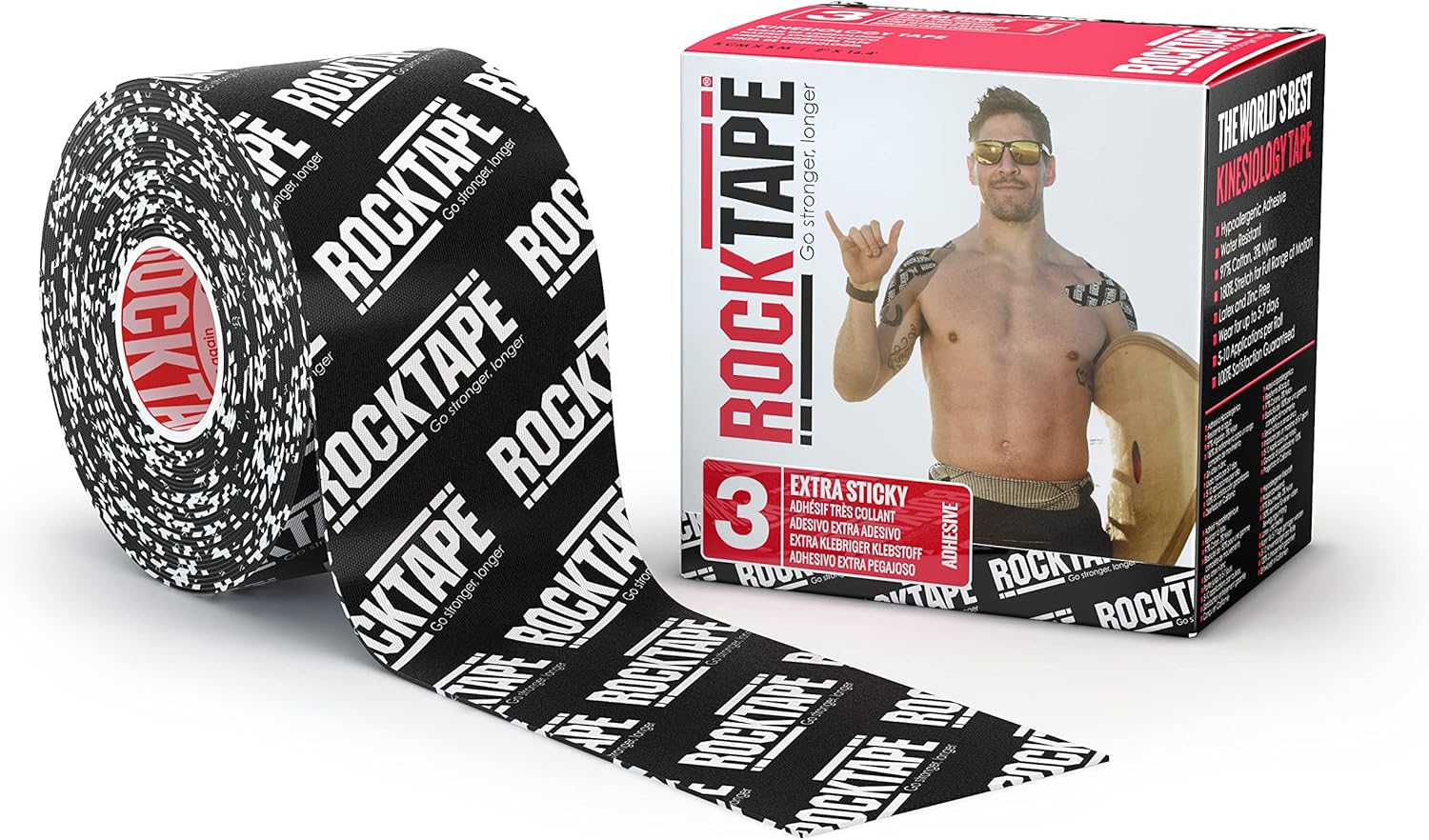 RockTape Extra Sticky 2-Inch Kinesiology Tape (Logo Black)